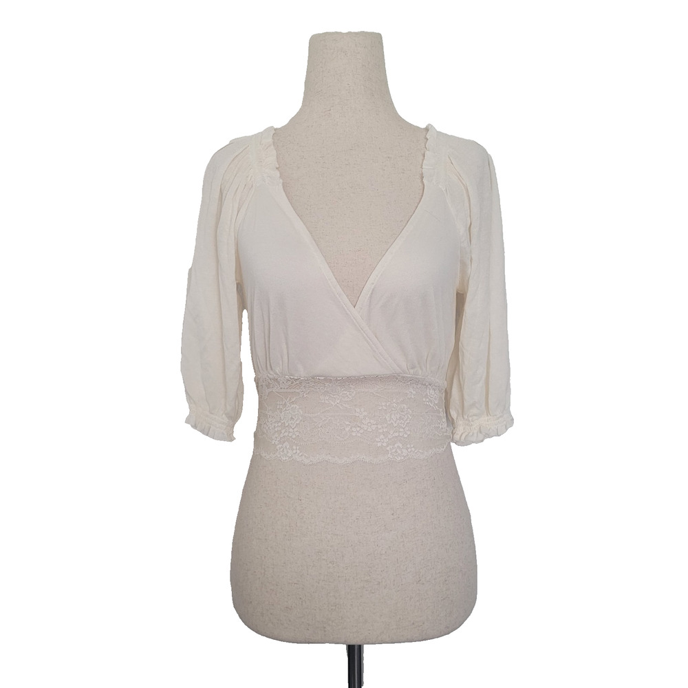 Urban Outfitters Sheer Lace Trim Cropped V-Neck Top Size S Victorian Boho Chic